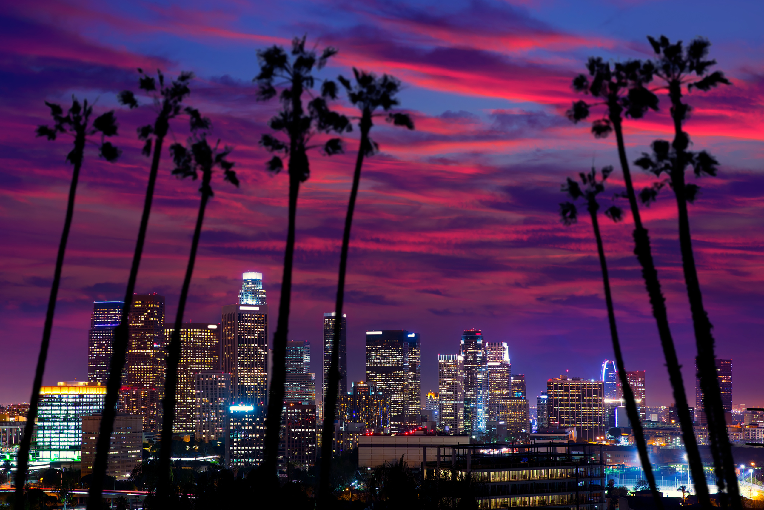 Downtown LA night Los Angeles sunset skyline California