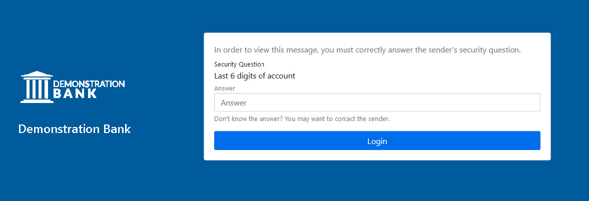 Echoworx sender-set password hint screen