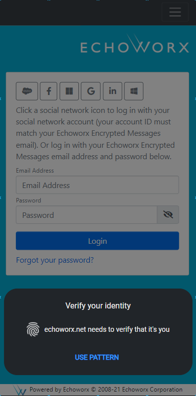 Echoworx Biometric authentication screen prompt